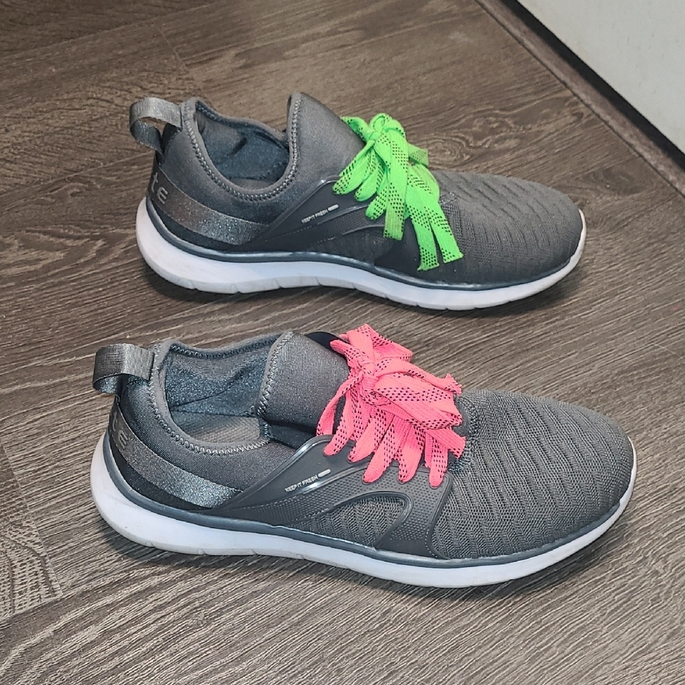 Gray Sneakers with Pink and Green Laces